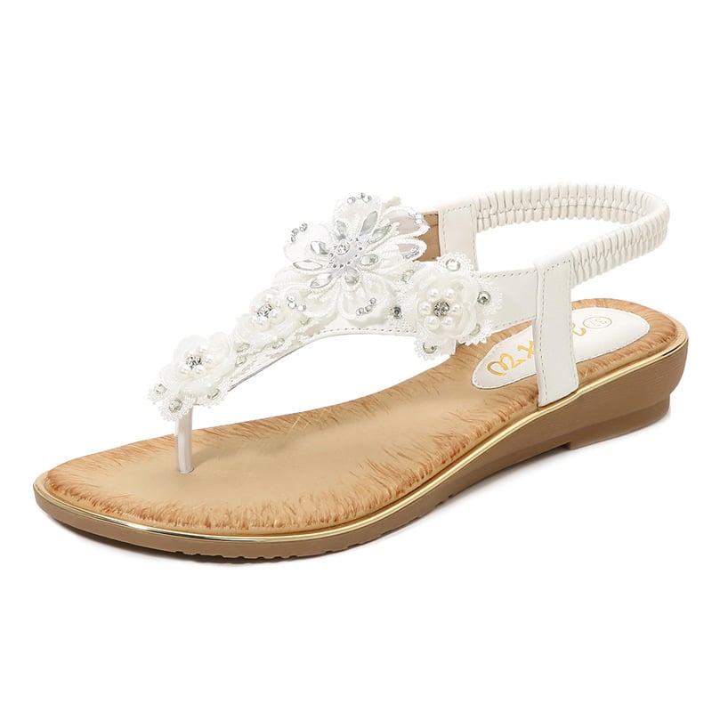 Rhinestone Floral Pattern Slingback Summer Beach Sandals