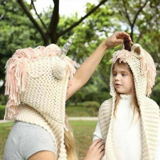 KNITTED UNICORN HATS WITH SCARF SET WINTER WINDPROOF