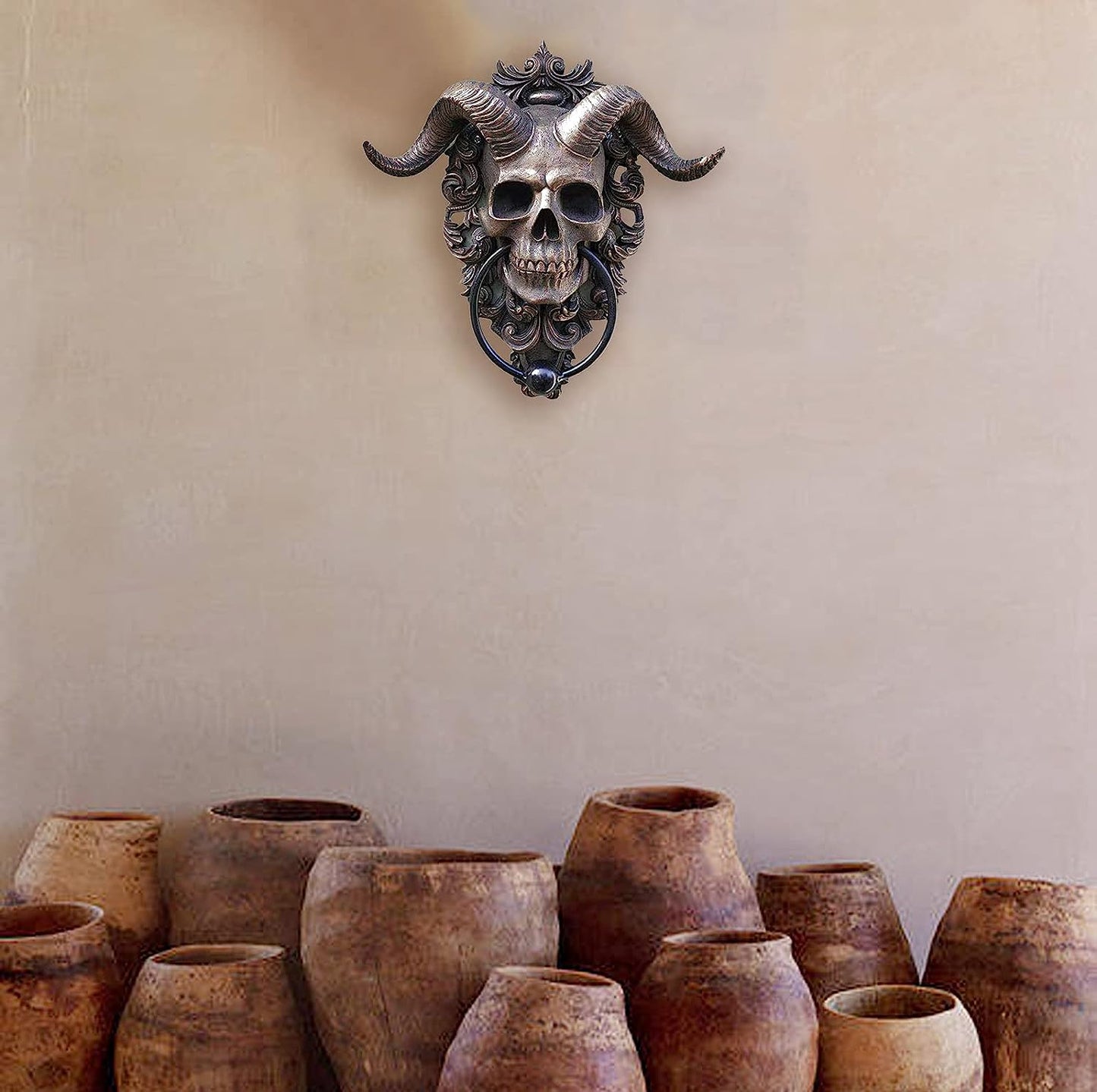 ☠️😈Horned Skull Statues Hanging Door Knocker