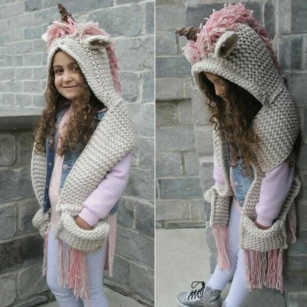 KNITTED UNICORN HATS WITH SCARF SET WINTER WINDPROOF