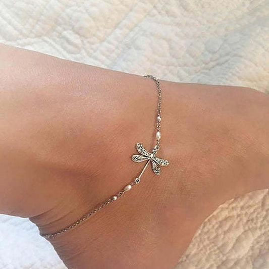 BUY 1 GET 1 FREE TODAY🥳SILVER DRAGONFLY ANKLET WITH PEARL(49% OFF🔥)