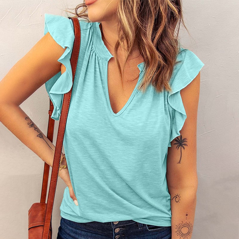 🔥Women's Deep V-Neck Ruffle Sleeve T-Shirt