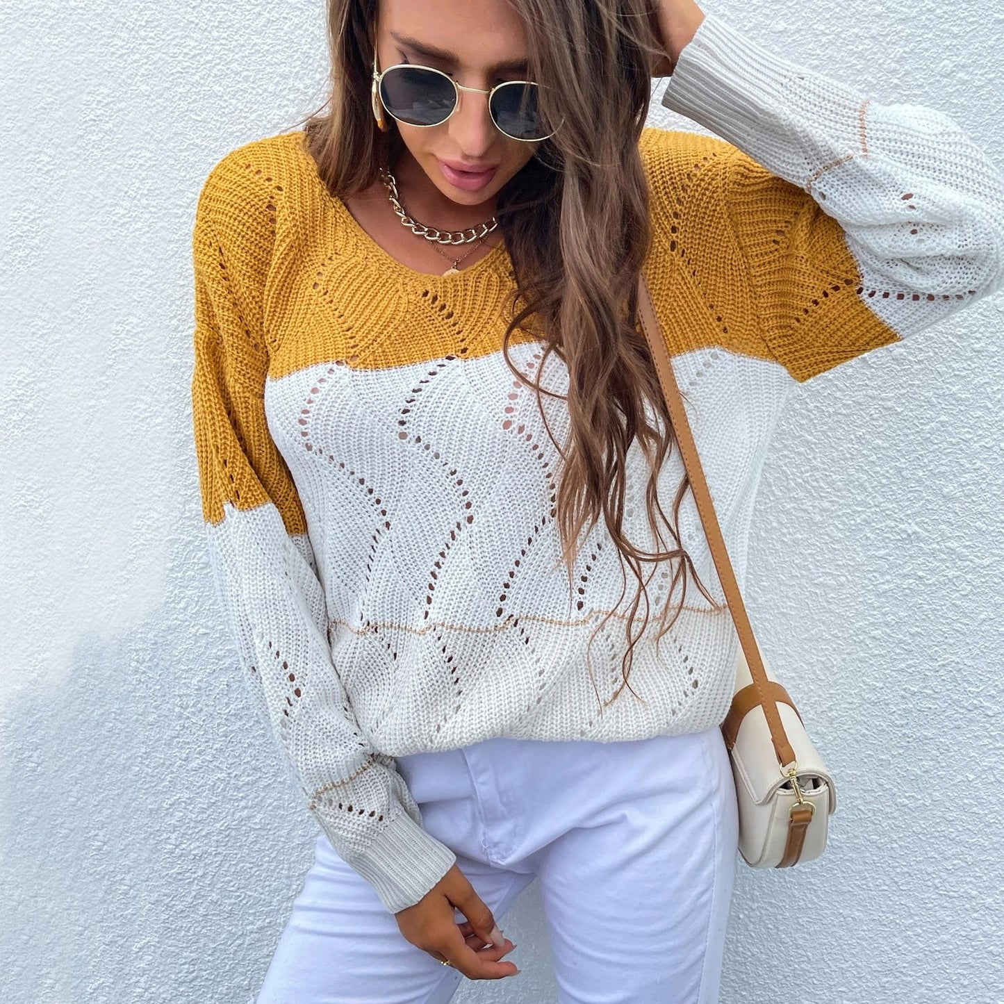 Fashion Women Soft Mohair Hollow Out Knit Pullover Sweaters