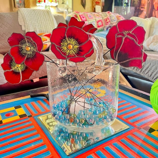 🔥LAST Sale 70% OFF - Hand-painted poppy glass flowers🌸🌸