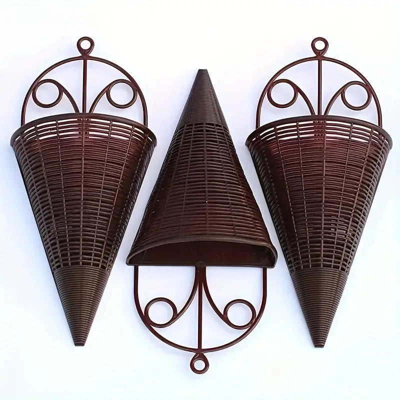 Imitation Rattan Woven Wall Hanging Triangular Flower Basket