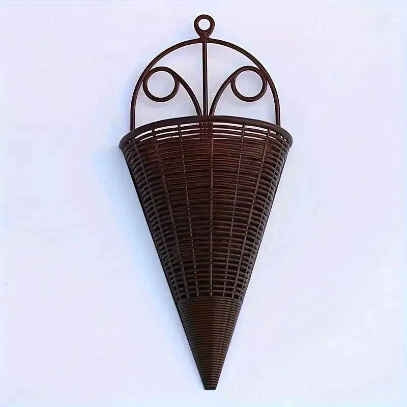 Imitation Rattan Woven Wall Hanging Triangular Flower Basket