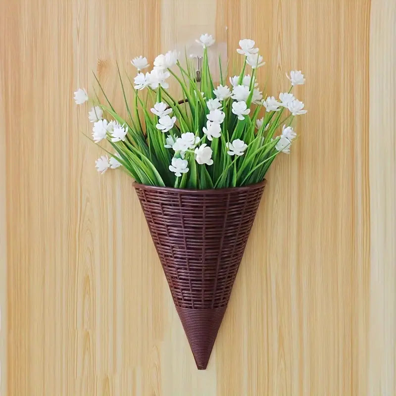 Imitation Rattan Woven Wall Hanging Triangular Flower Basket