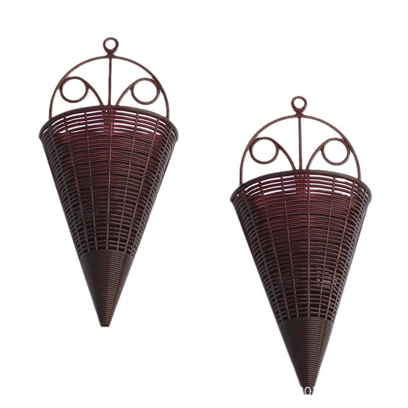 Imitation Rattan Woven Wall Hanging Triangular Flower Basket