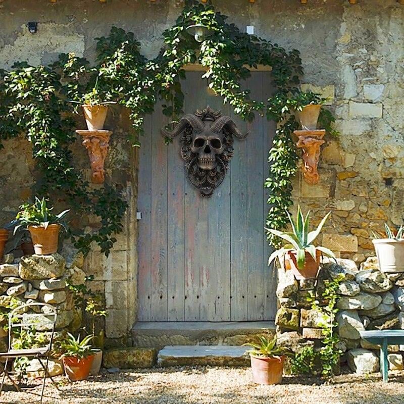 ☠️😈Horned Skull Statues Hanging Door Knocker