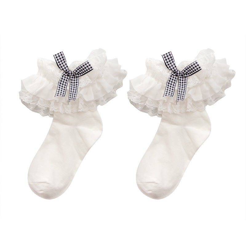 Lace ruffle bowknot long socks