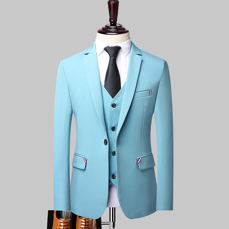 Men's three-piece suit Korean style slim striped wedding groomsmen dress suit