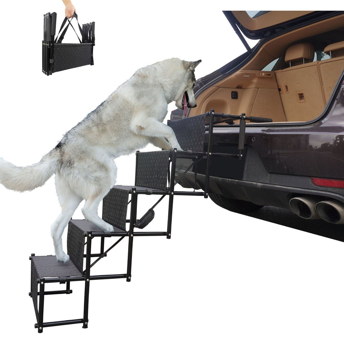 Foldable Dog Car Ramp - Portable Pet Steps for Large Dogs, Non-Slip Surface - Supports Up to 200 lbs - SUVs, Trucks, and Cars