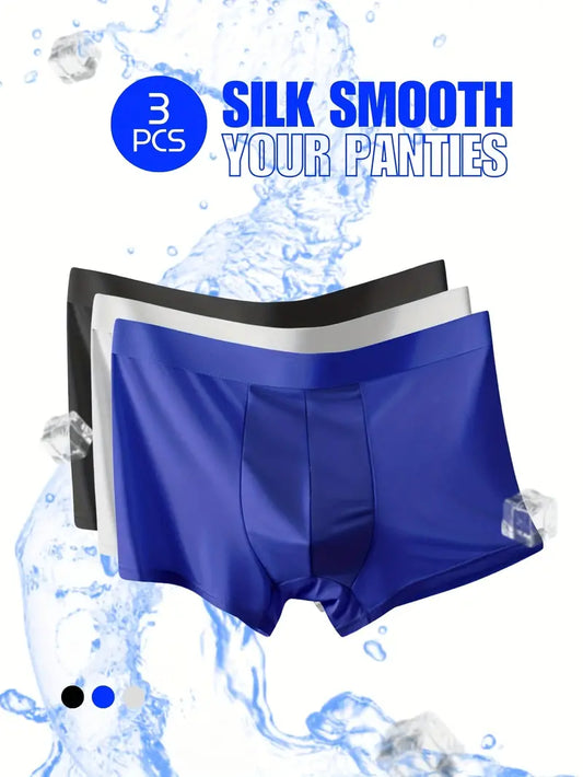 3pcs Men's Ice Silk Cool Soft Comfy Seamless Boxers Briefs Underwear