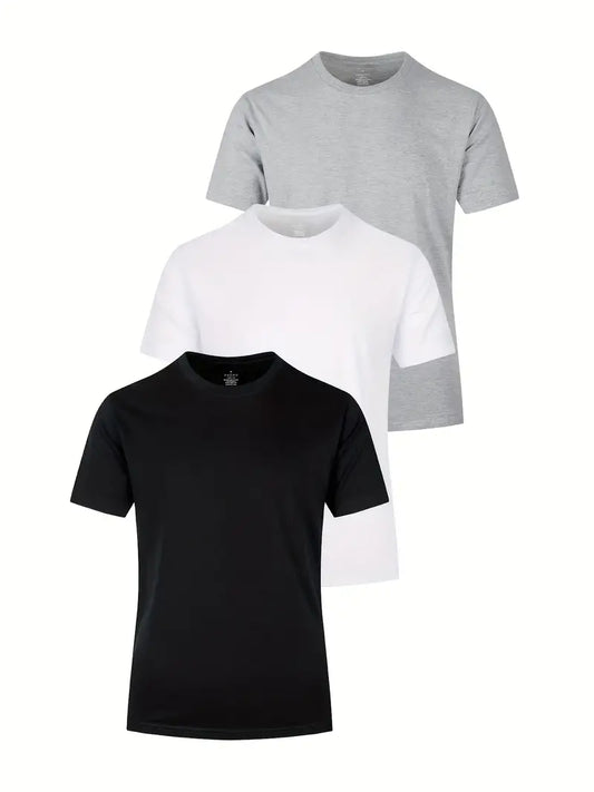 3pcs Multi Color Men's Solid Cotton Casual Short Sleeve T-Shirts for summer