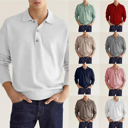 Men's Casual Loose Lapel Long Sleeve Polo Shirt