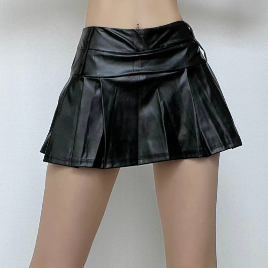 Zip-up metallic pleated medium rise solid mini skirt y2k 90s Revival Techno Fashion