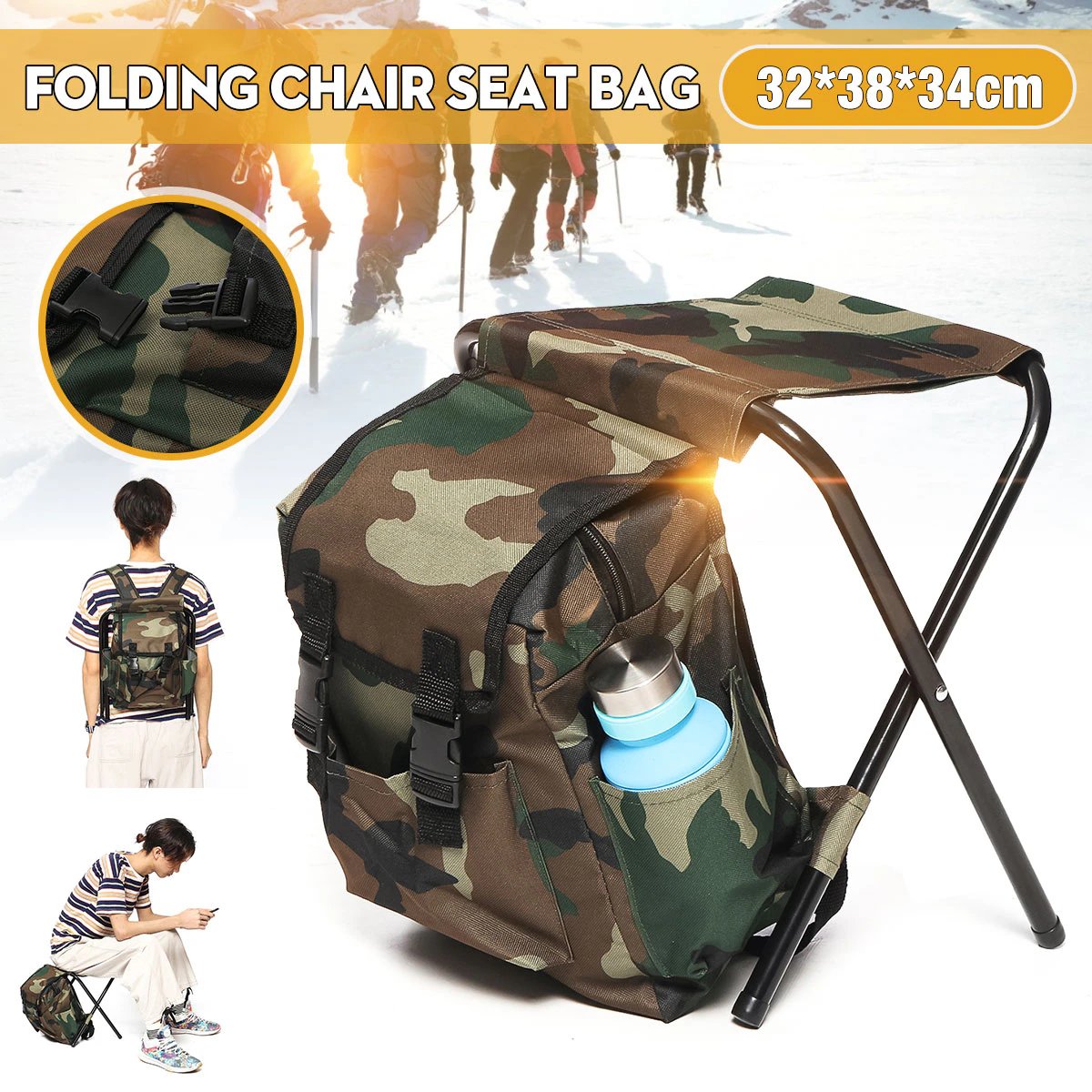 💖Father's Day Hot Sale💖Folding Camping Chair Stool Backpack with Cooler Insulated Picnic Bag