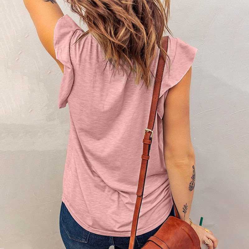 🔥Women's Deep V-Neck Ruffle Sleeve T-Shirt