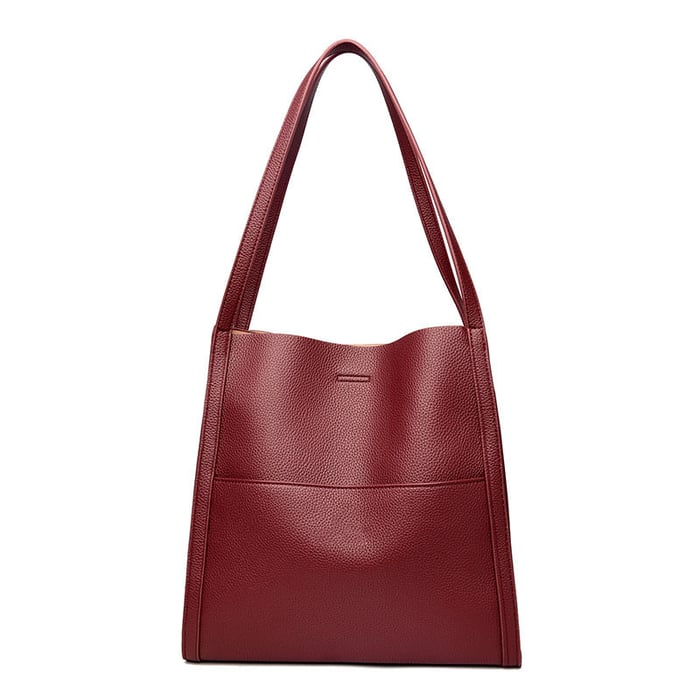 Solid color genuine leather shoulder bag