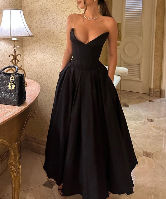 Black Solid Color Princess Dress