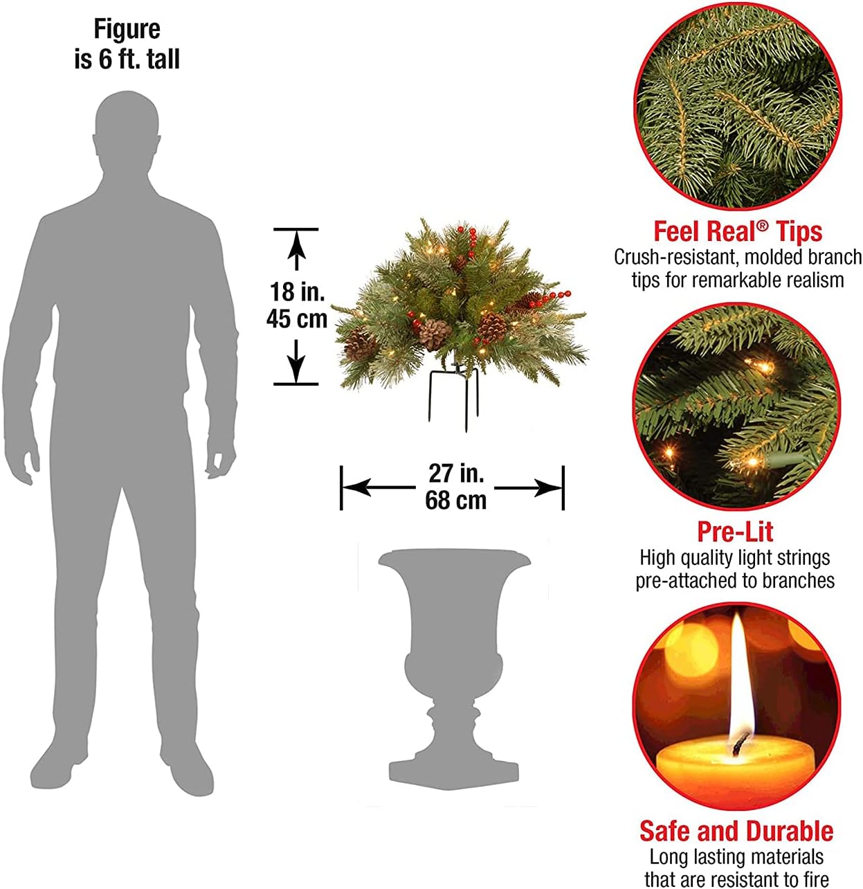 pre-lit artificial christmas tree feel real urn filler