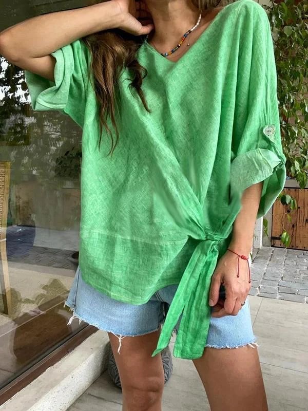 Solid Color Batwing Sleeve Loose Top