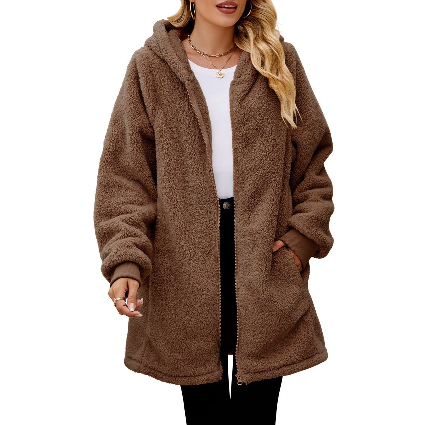 Women Oversized Sherpa Jackets Fuzzy Fleece Hoodies