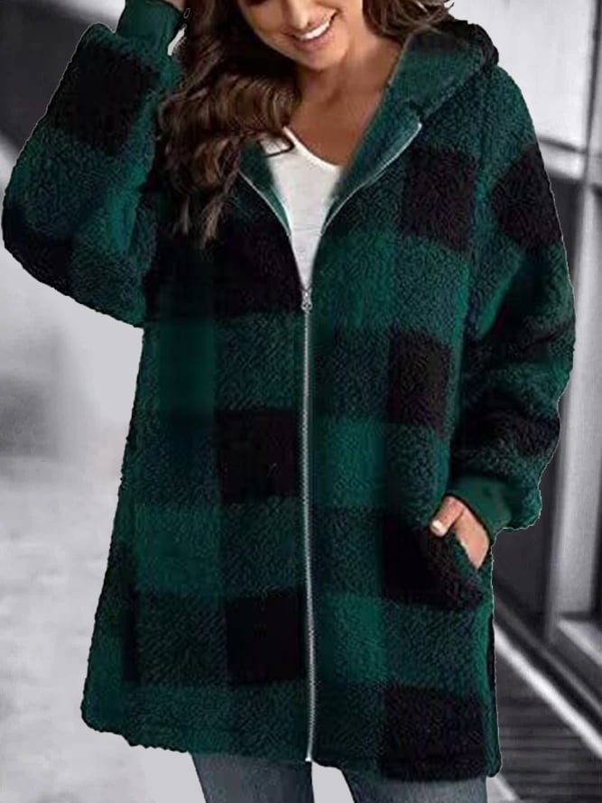 Women Oversized Hoodie Plaid Loose Overcoat