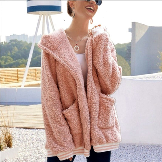 Women's Oversized Hooded Soft Sherpa Fleece Warm Sports Coats