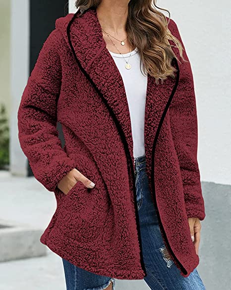 Women's oversized hooded fluffy fleece coat