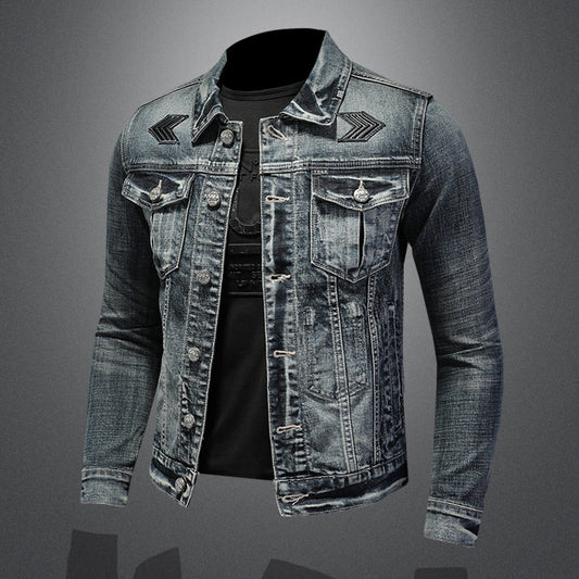 Fashion stand collar denim jacket trendy stretch denim jacket coat