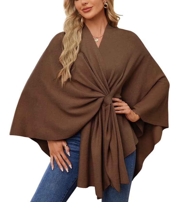 Elegant Shawl Wraps Soft Open Front Poncho Sweater