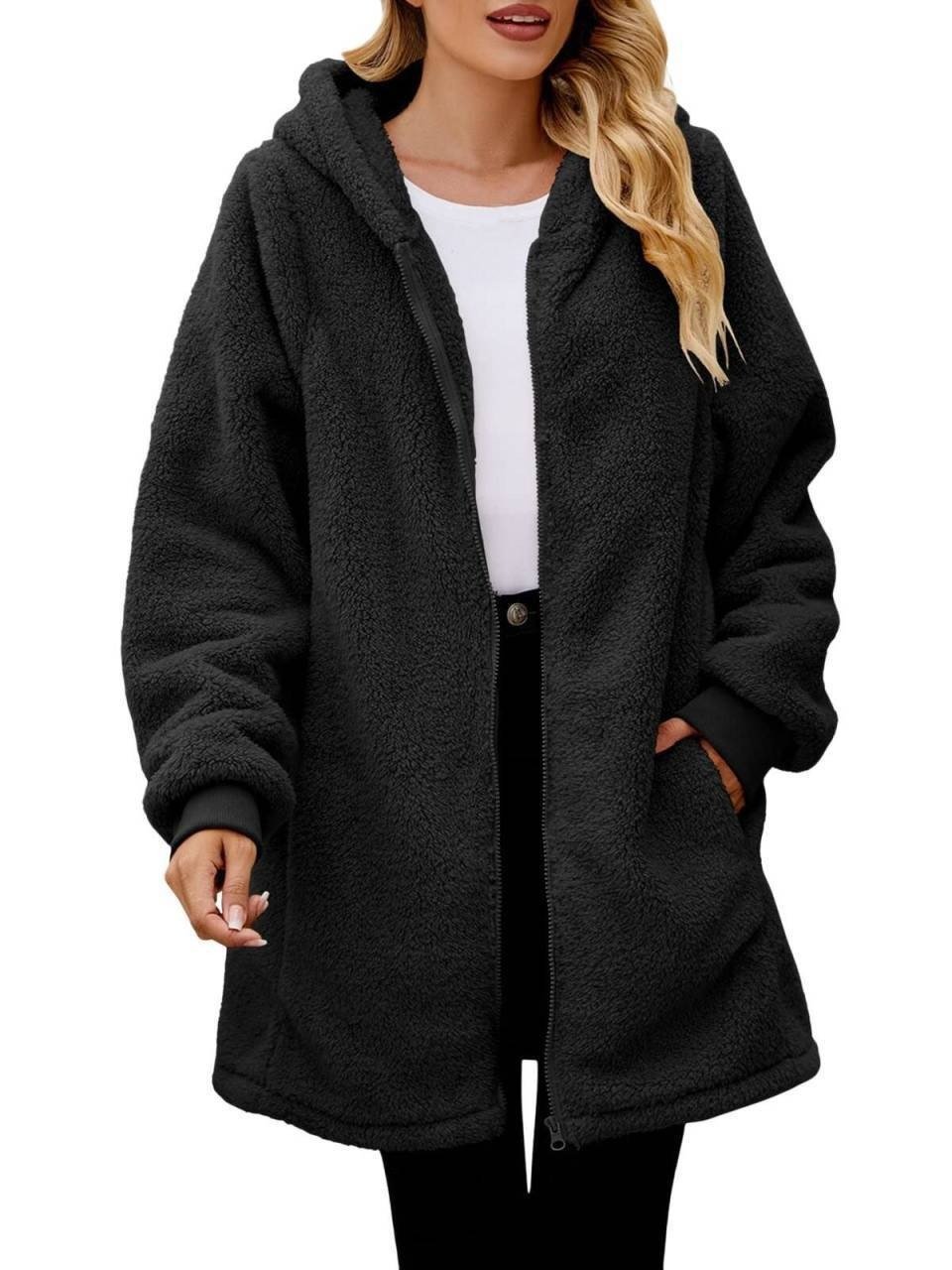 Women Oversized Sherpa Jackets Fuzzy Fleece Hoodies