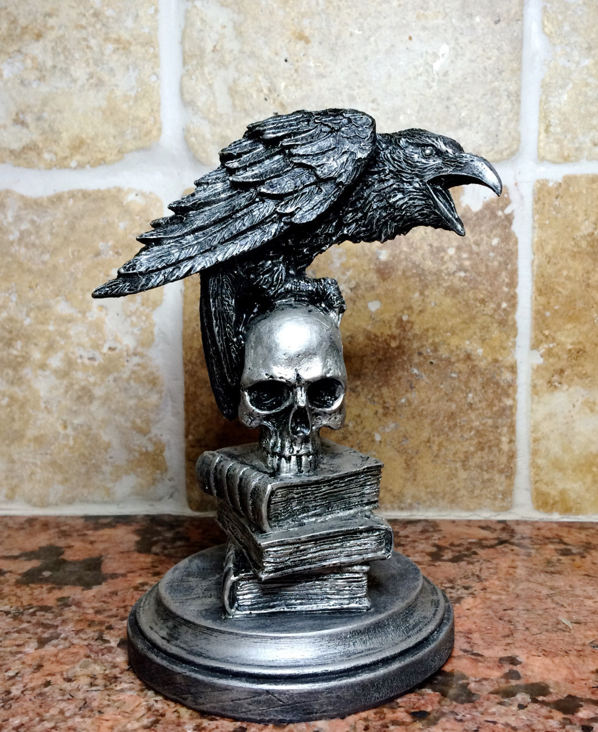 Gothic hand painted raven statue