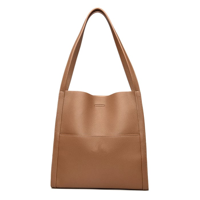 Solid color genuine leather shoulder bag