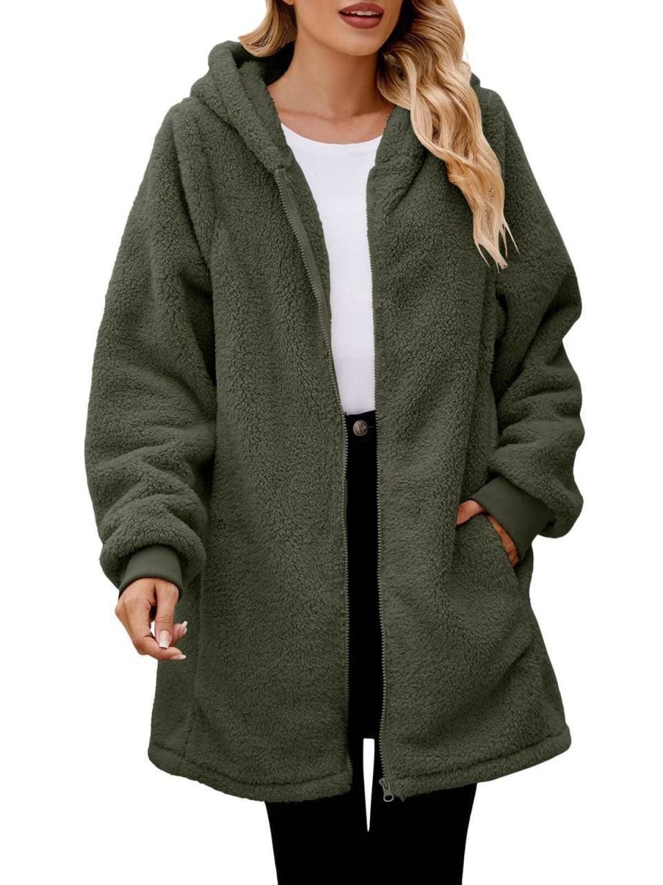 Women Oversized Sherpa Jackets Fuzzy Fleece Hoodies