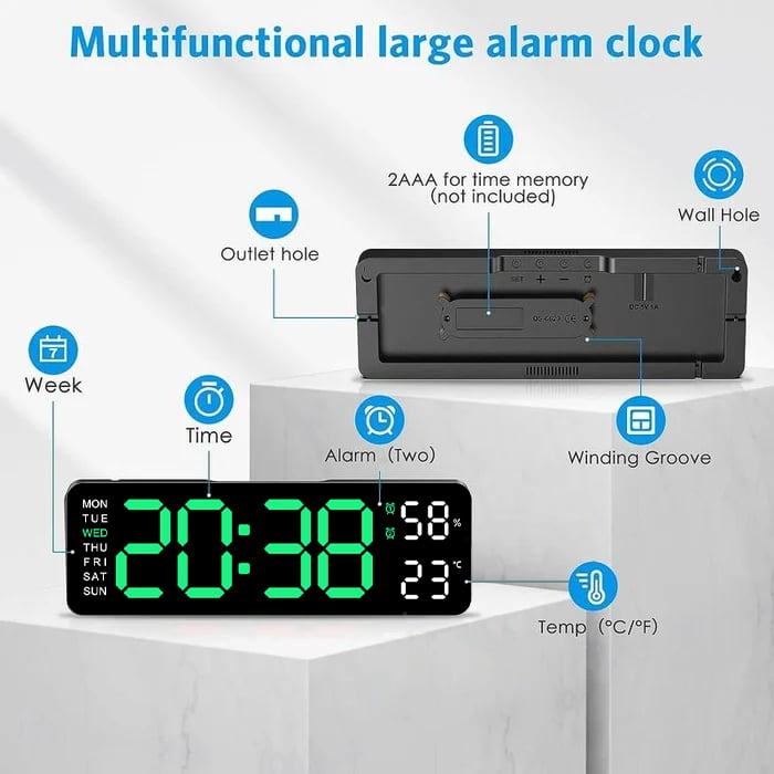 Digital Clock with Temperature, Date, Auto DST, Night Light, Auto Brightness Dimmer