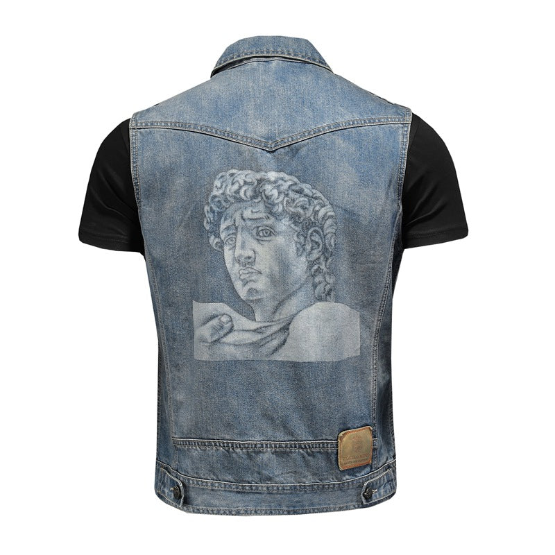 Harley motorcycle emblem denim vest for men riding large size European and American style sleeveless waistcoat