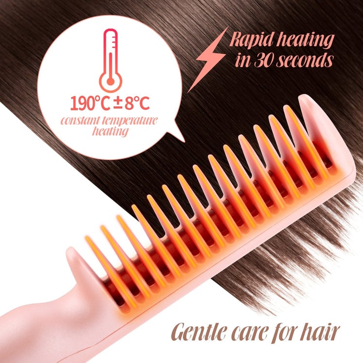 2 In 1 Portable Cordless Hair Straightener Brush Comb - Fast Heating Negative Ion Hair Care