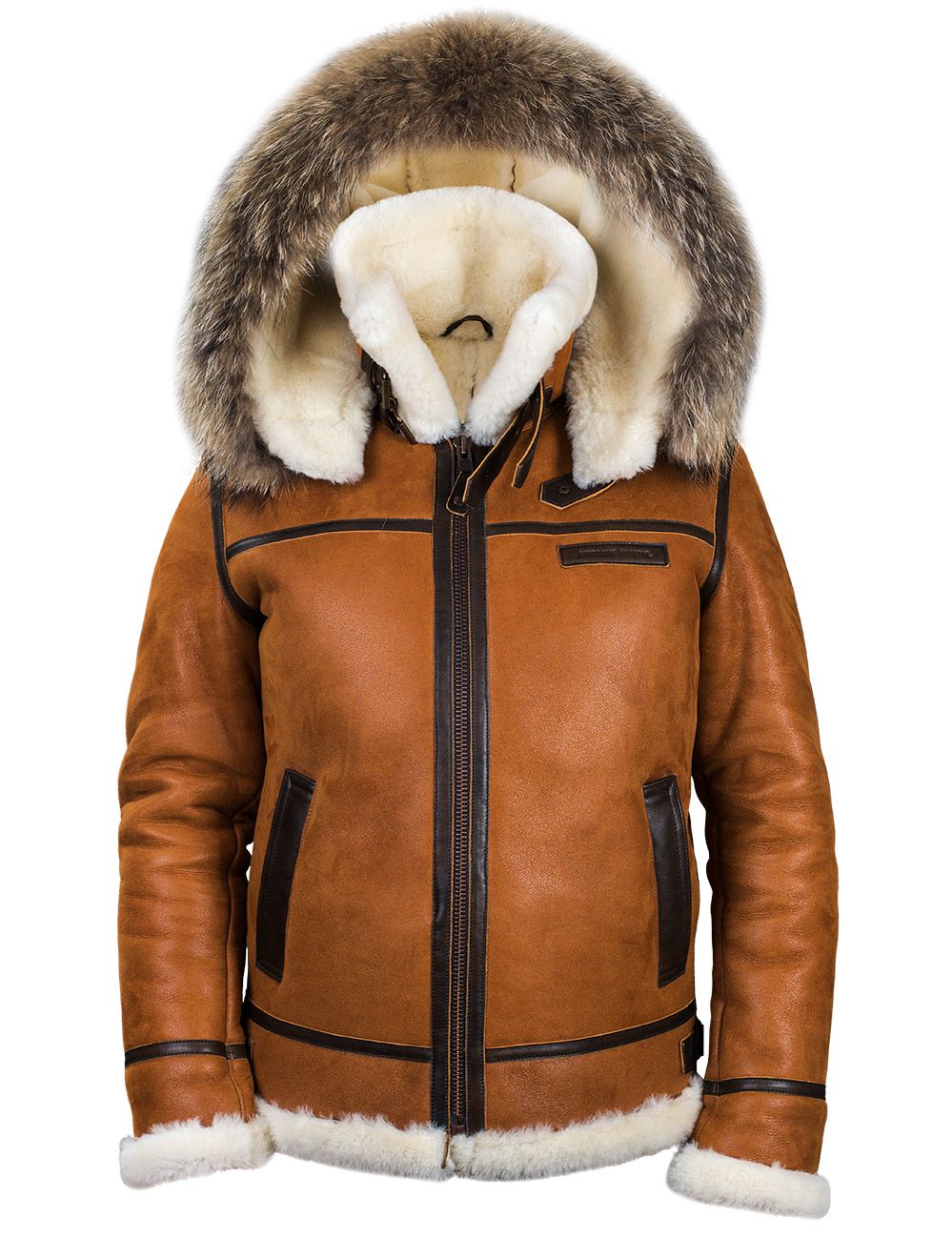 BOMBER B-3 SHEEPSKIN JACKET HOODED WHISKEY[FREE SHIPPING TODAY]