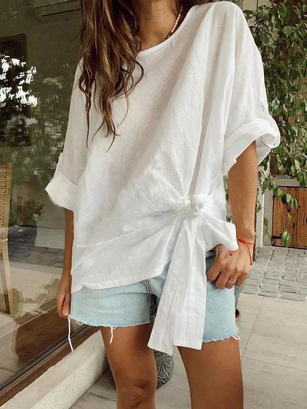 Solid Color Batwing Sleeve Loose Top