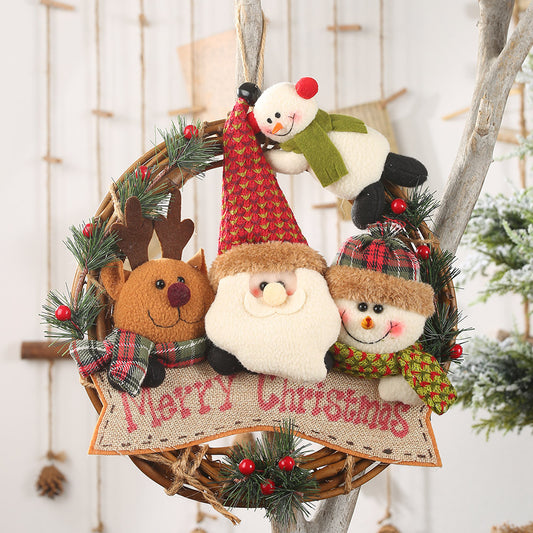 Rattan Wreath Christmas Doll Hanging Home Wall Holiday Decor Craft Gift