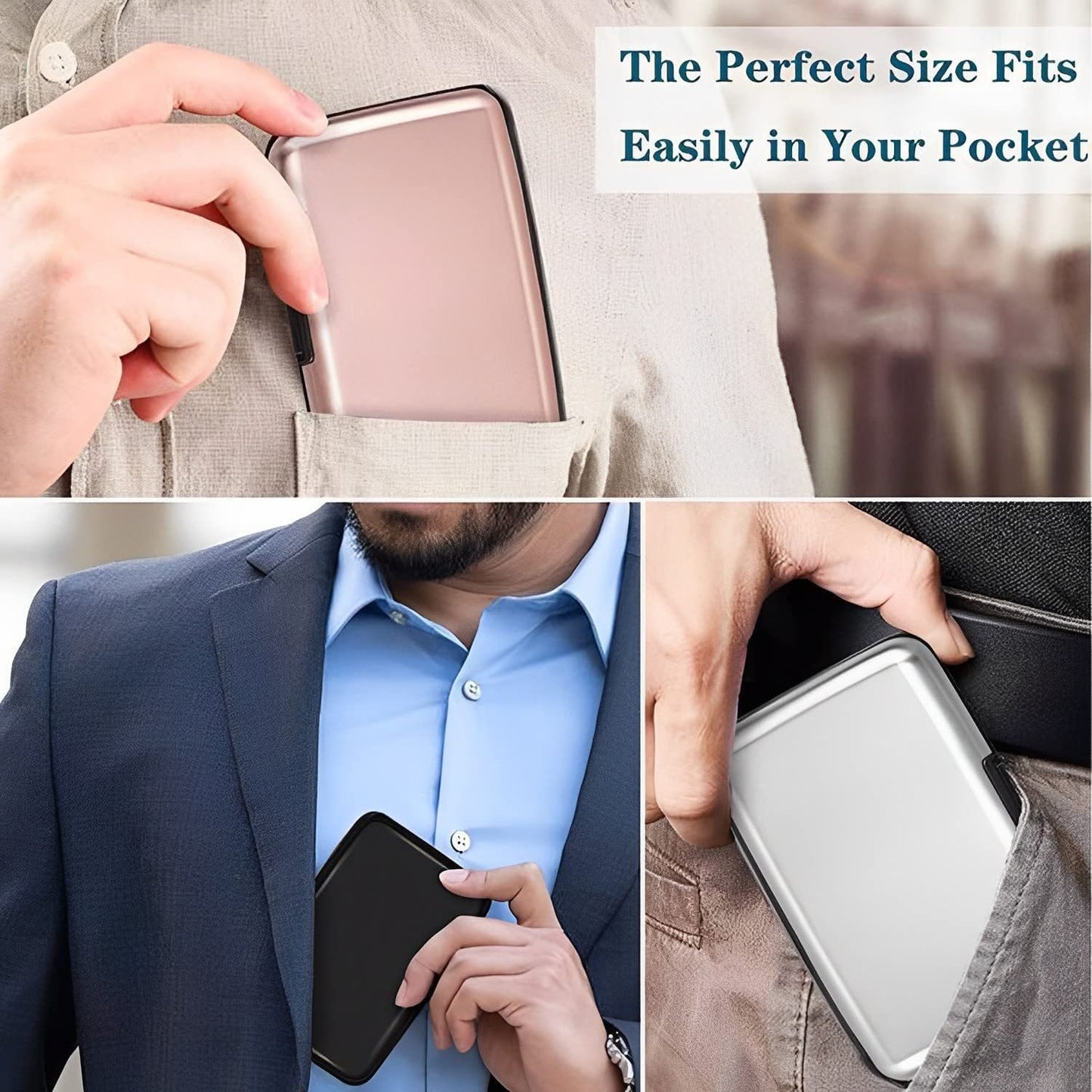 Minimalist Slim Leather Credit Card Holder RFID Aluminum Wallet for Men & Women