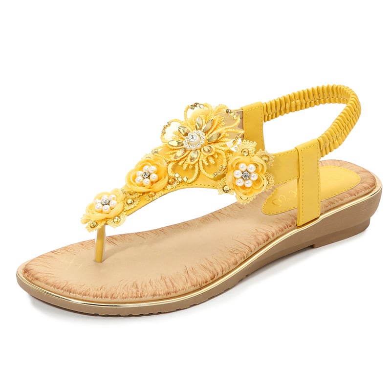 Rhinestone Floral Pattern Slingback Summer Beach Sandals