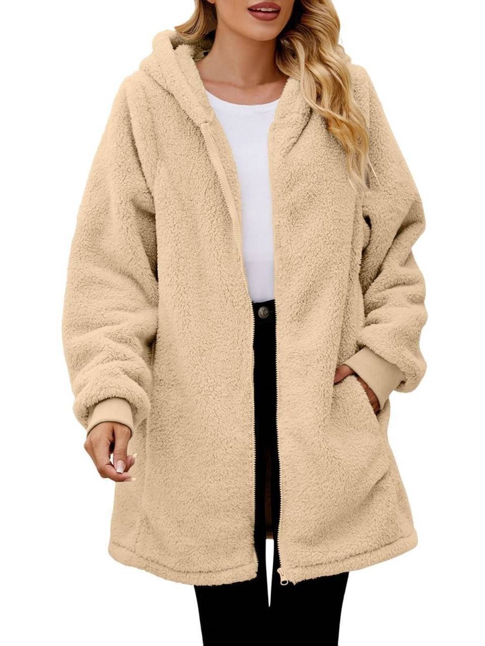 Women Oversized Sherpa Jackets Fuzzy Fleece Hoodies