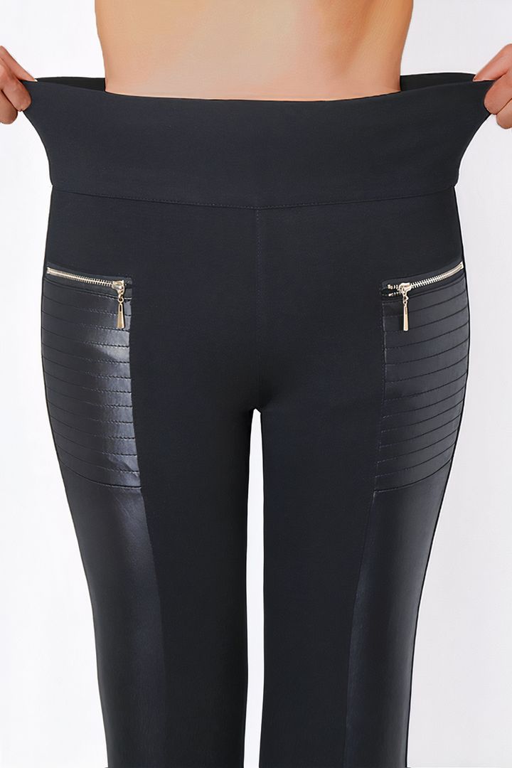 [🔥Buy 2 Free Shipping🔥]Women PU Leather Contrast Zipper Design High Waist Skinny Pants