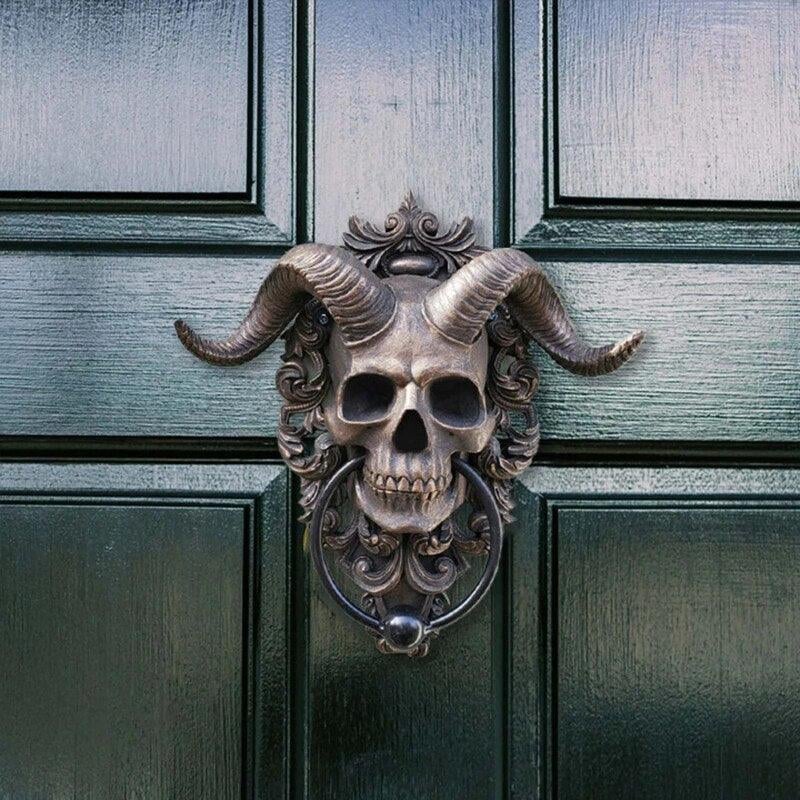 ☠️😈Horned Skull Statues Hanging Door Knocker