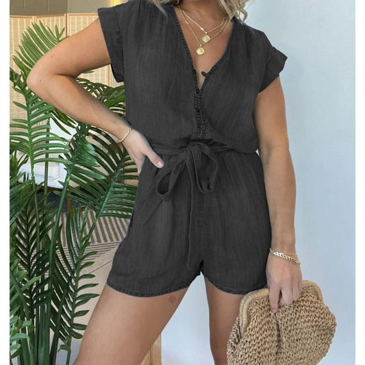 💗Women's V-Neck Waist Short Sleeve Jumpsuit✨