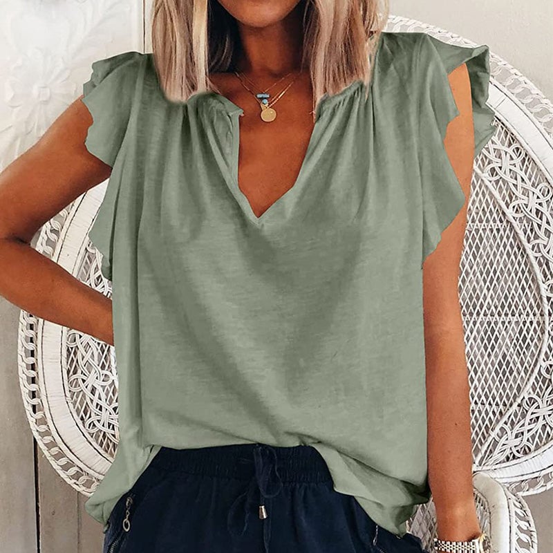 🔥Women's Deep V-Neck Ruffle Sleeve T-Shirt