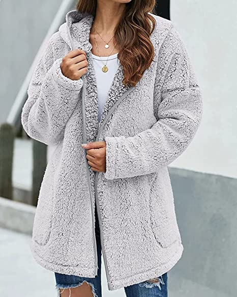 Women's oversized hooded fluffy fleece coat